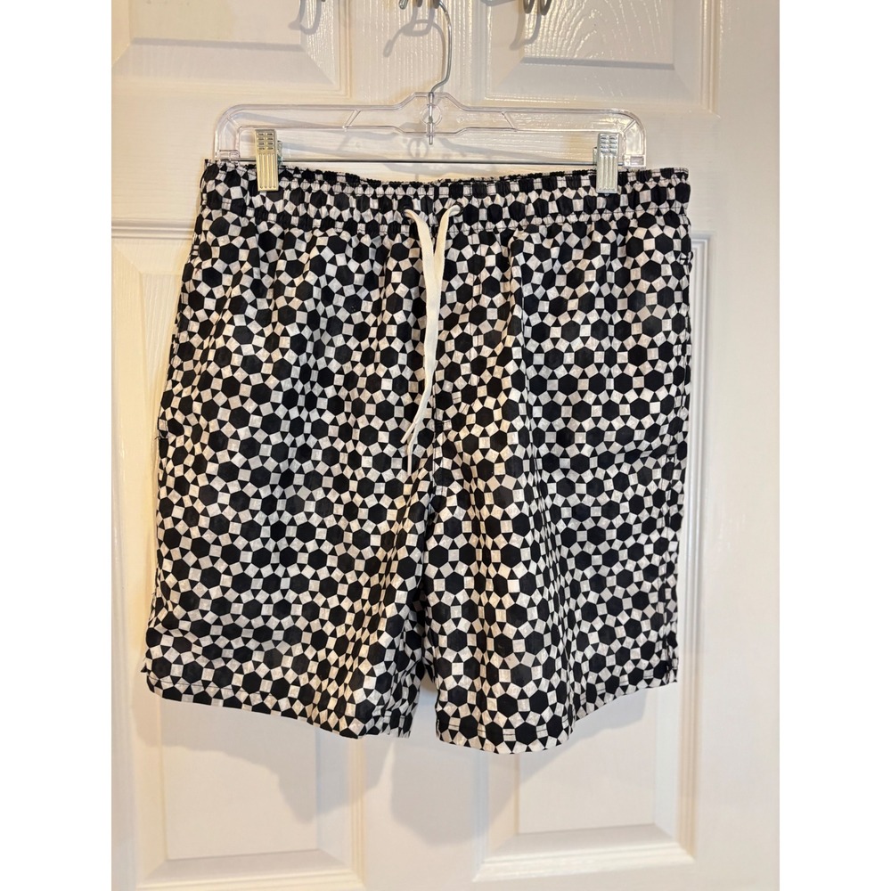 Old‎ Navy Black & White Geometric Print Swim Trunks Shorts - Men's Medium